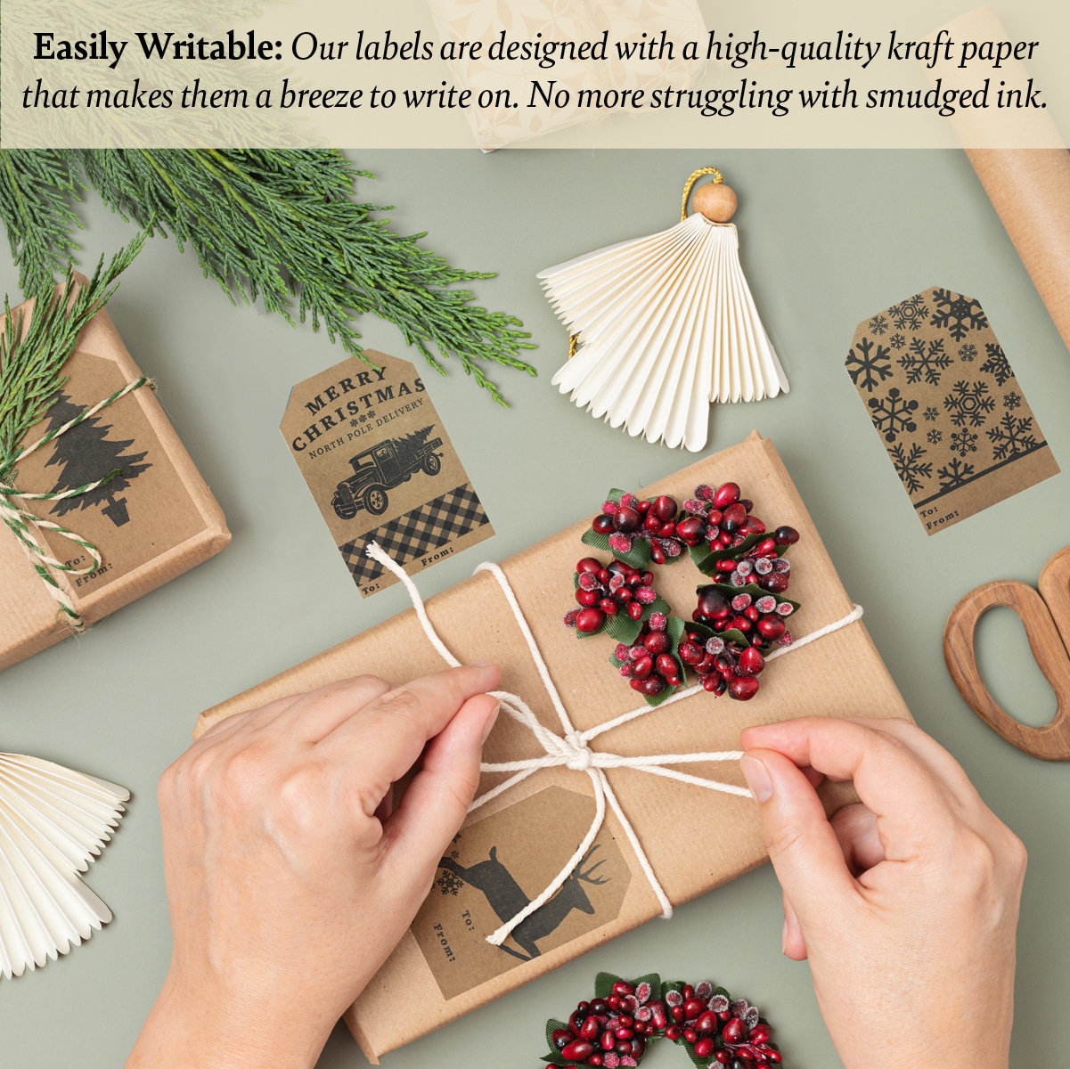 Country Kraft Vintage Holiday Gift Tag Stickers - Qty 100 Country Kraft Vintage Holiday Gift Tag Stickers - Qty 100