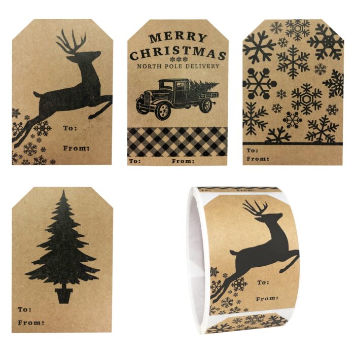 Country Kraft Vintage Holiday Gift Tag Stickers - Qty 100 - Image 2