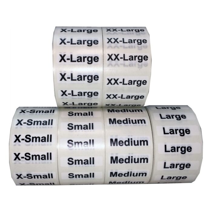 Standard Clear Size Strip Labels for Retail Shirts Bulk Pack 1.25" x 5" - Image 1