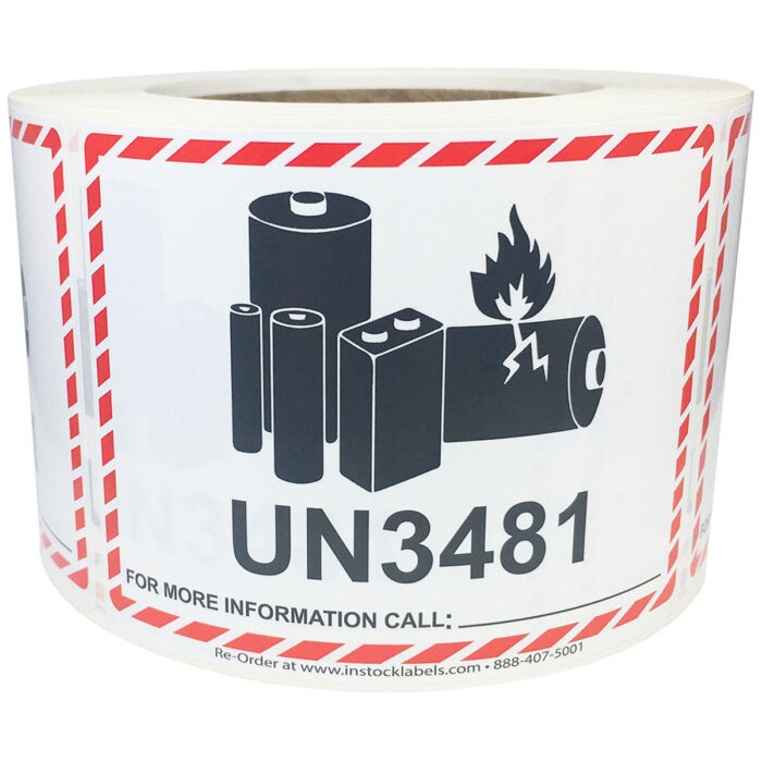 Caution Lithium Battery UN3481 Warning Labels - Image 1