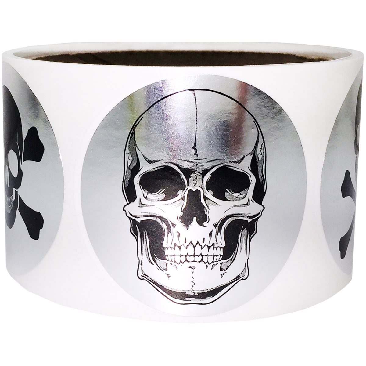 Large Silver Skull Crossbones Stickers 2" Round - Holiday Large Silver Skull Crossbones Stickers 2" Round - Holiday