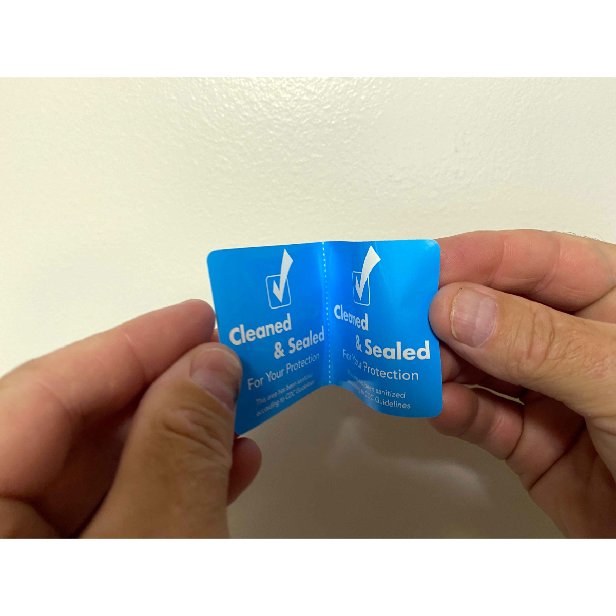 Cleaned and Sealed Blue Tamper Door Safety Seals | 2″ x 4″