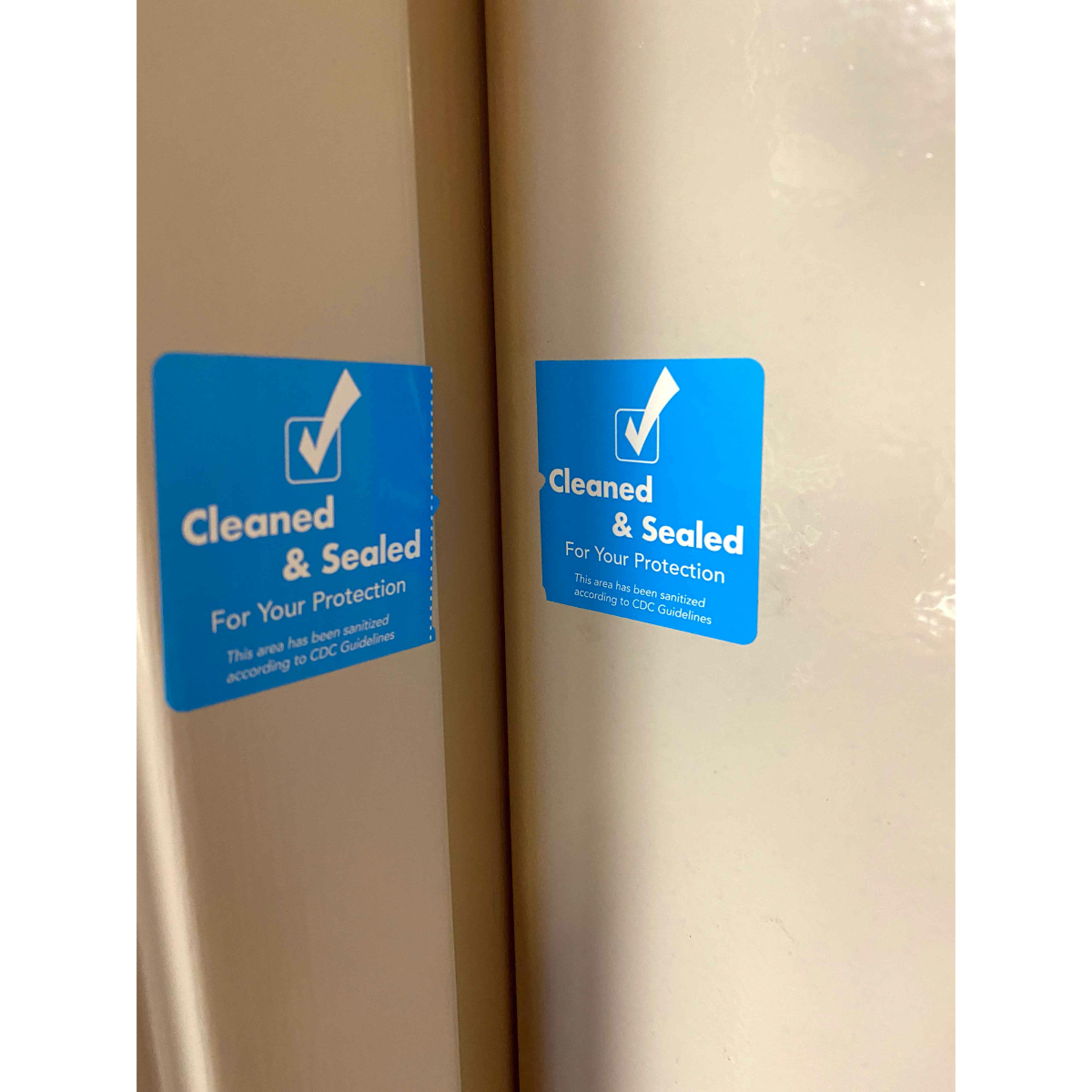 Cleaned and Sealed Blue Tamper Door Safety Seals | 2″ x 4″