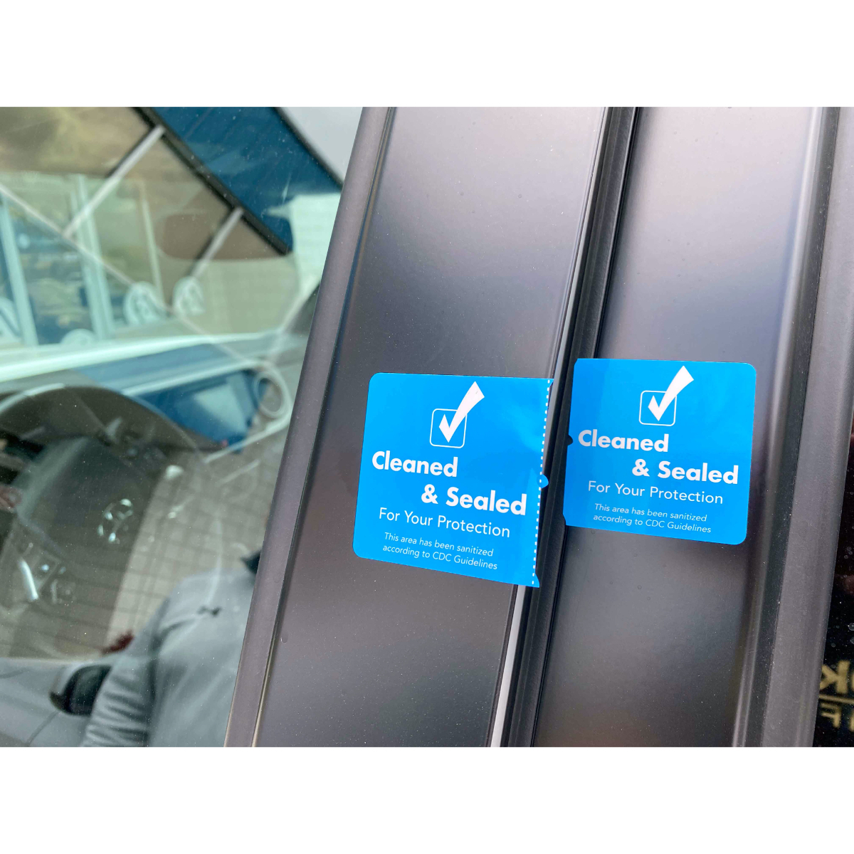 Cleaned and Sealed Blue Tamper Door Safety Seals | 2″ x 4″