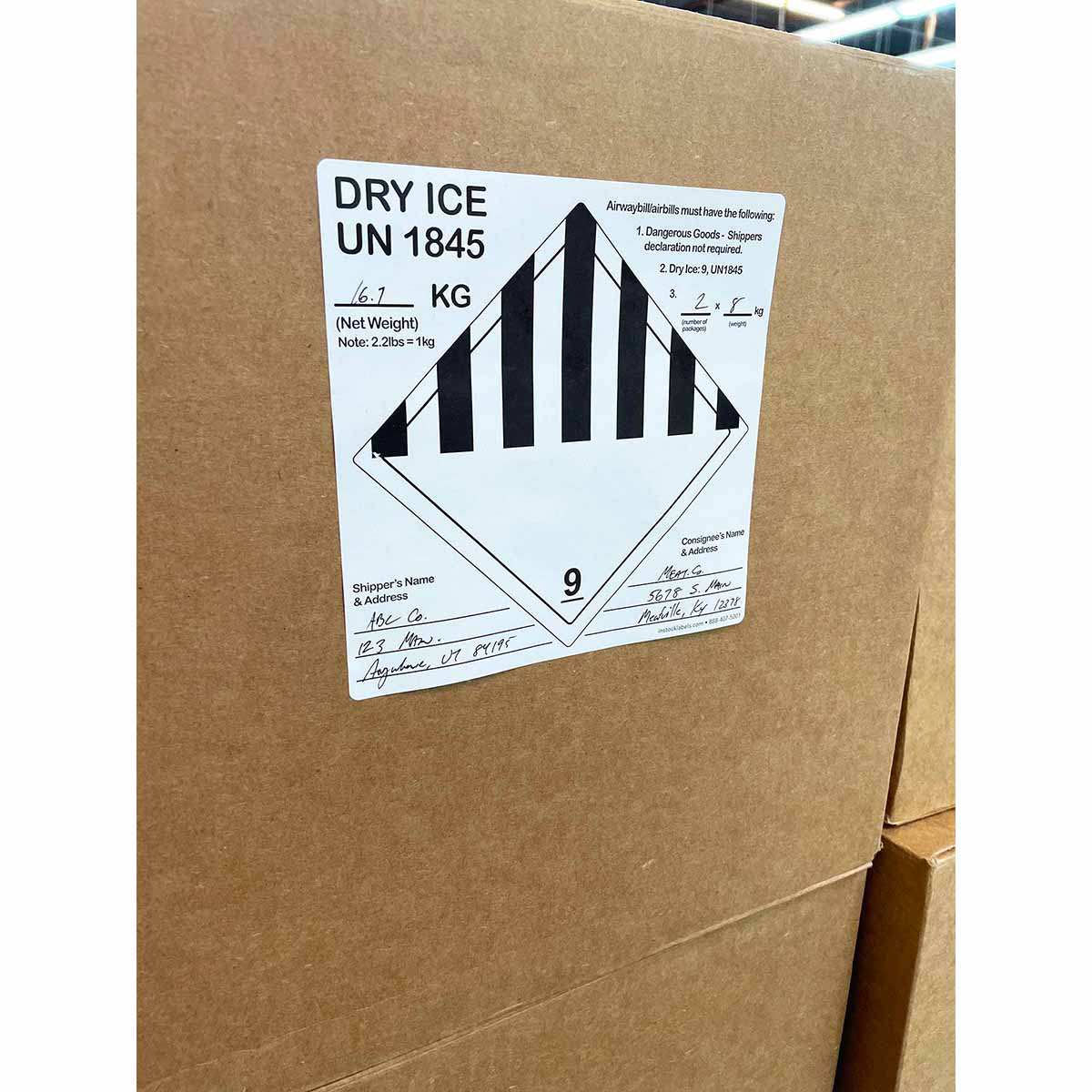 Dry Ice UN1845 Class 9 Warning Labels Dry Ice UN1845 Class 9 Warning Labels