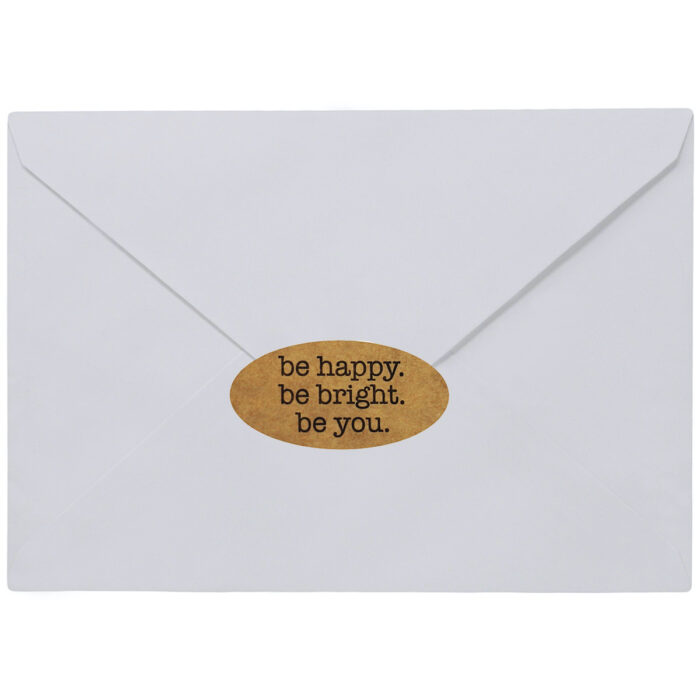 1 x 2" Oval Natural Kraft Be Happy. Be Bright. Be You. Stickers - Qty 50 - Image 3