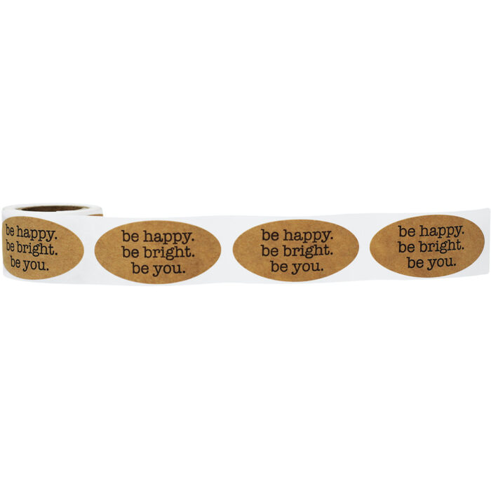 1 x 2" Oval Natural Kraft Be Happy. Be Bright. Be You. Stickers - Qty 50 - Image 5