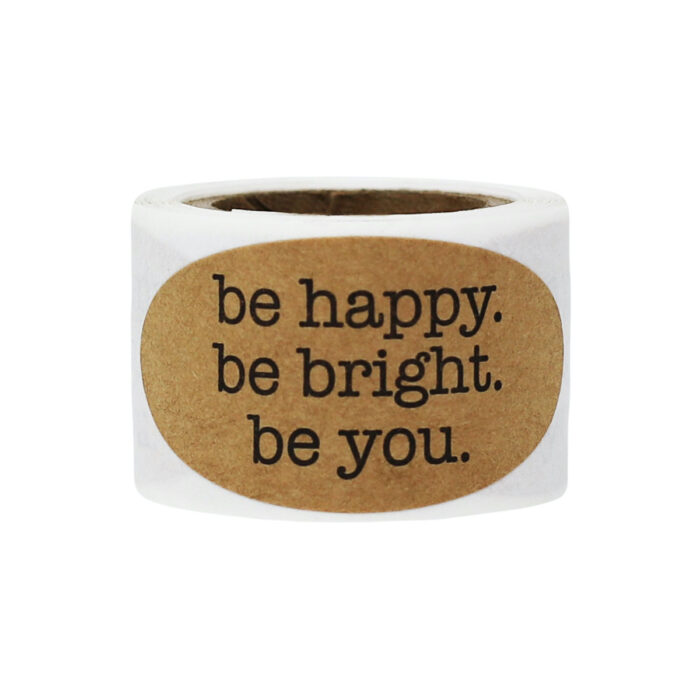 1 x 2" Oval Natural Kraft Be Happy. Be Bright. Be You. Stickers - Qty 50 - Image 6