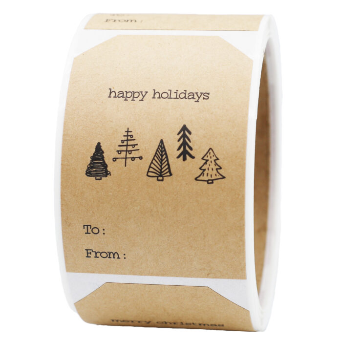 Boho Christmas Tree Kraft Gift Tag Stickers 25 Qty - Image 2