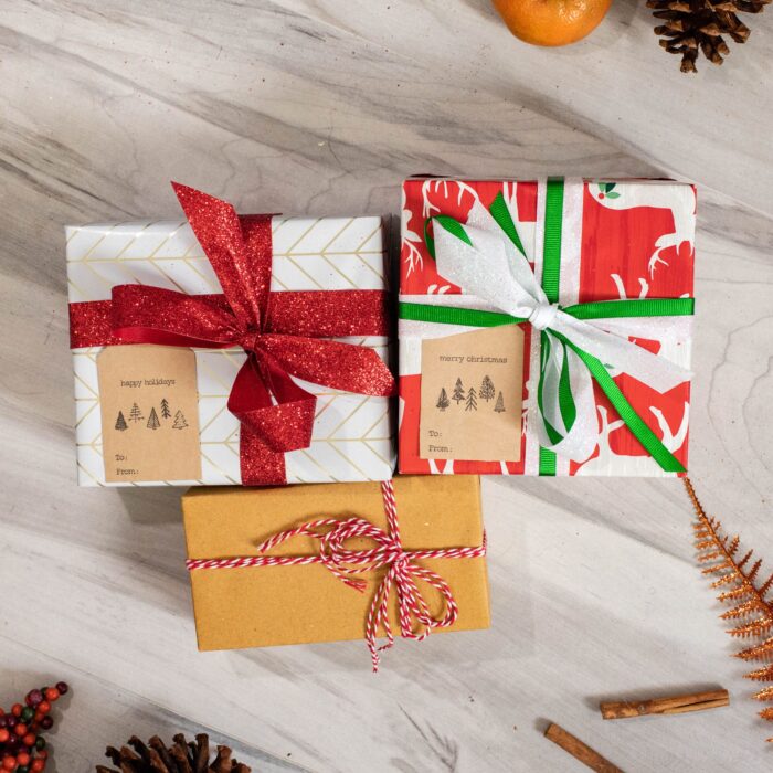 Boho Christmas Tree Kraft Gift Tag Stickers 25 Qty - Image 4