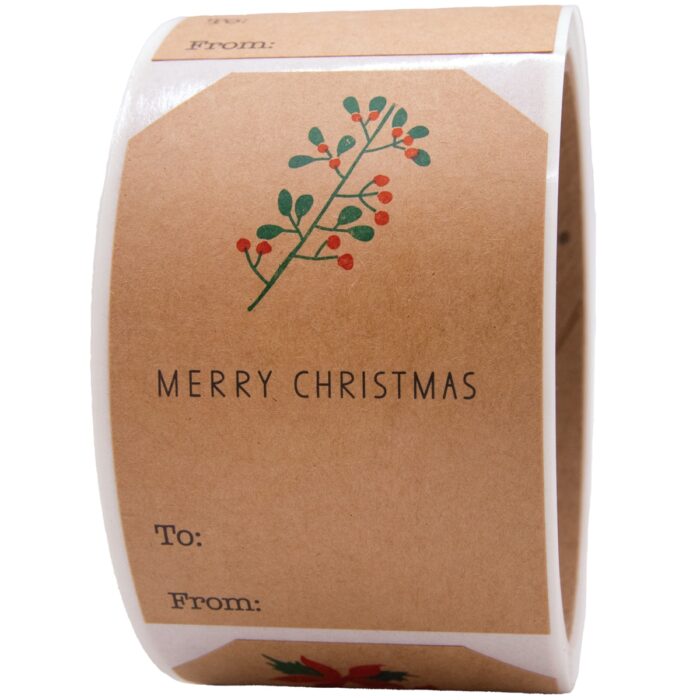 Kraft Boho Mistletoe Christmas Adhesive Gift Tags Qty 25 - Image 3